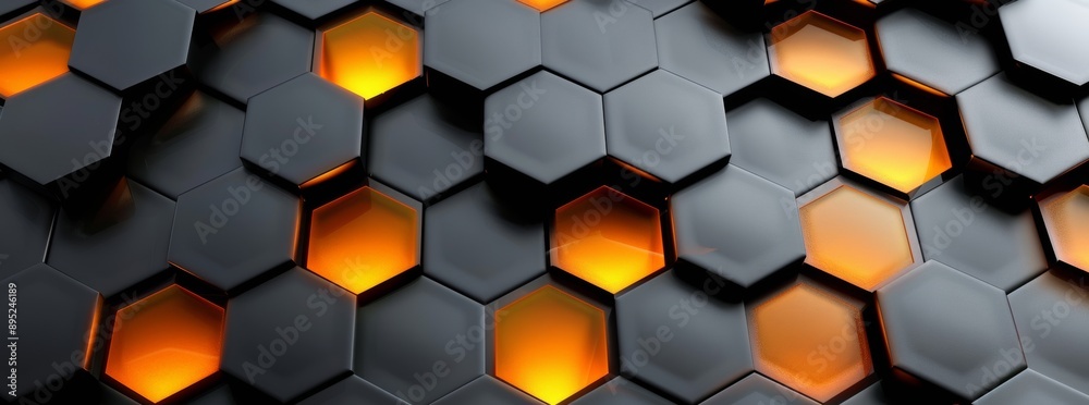 3D geometric hexagon background illustration in gold, brown, gray, and black (Stock). 3D geometric hexagon background illustration in gold, brown, gray, and black (Stock).