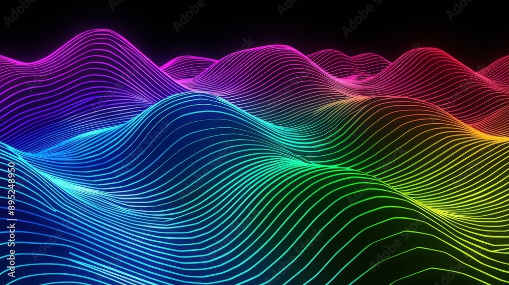 Abstract neon wavy lines flowing on black background Abstract neon wavy lines flowing on black background