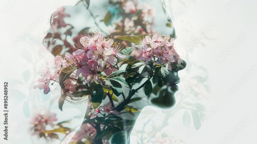 surreal double exposure portrait blending a womans profile with ...