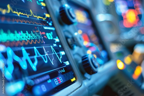 Detailed observation  close up of biomedical device monitoring vital signs for precise analysis