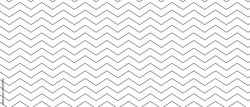 Parallel zigzag lines background. Black and white zig zag pattern. Horizontal jagged stripes texture. Minimalistic graphic print. Vector illustration