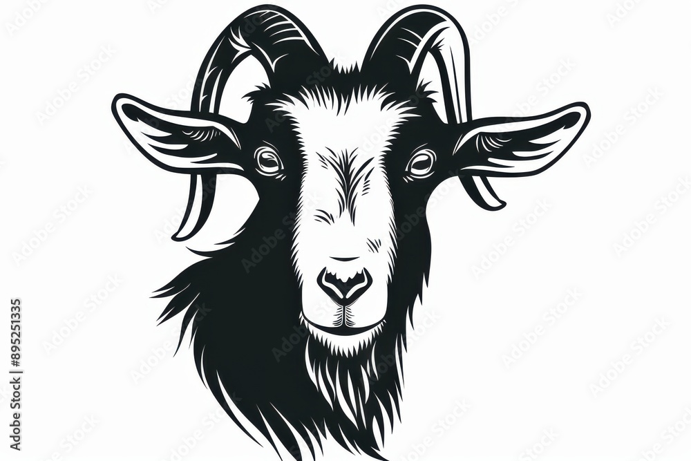 Black and white flat vector art of a goat, svg style, isolated on white background, simple vector art design Black and white flat vector art of a goat, svg style, isolated on white background, simple vector art design
