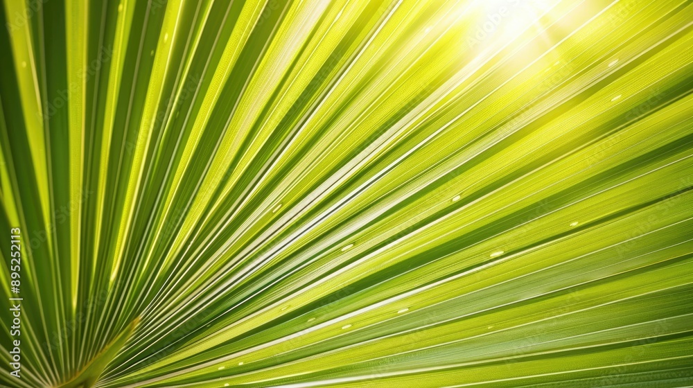 Fototapeta premium Radiant tropical palm leaf texture in sunlight