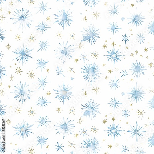 A winter pattern with snowflakes on a white background is seen in this seamless watercolor background of snowflakes from winter. A seamless winter background is seen in this seamless pattern of © Maxim Borbut