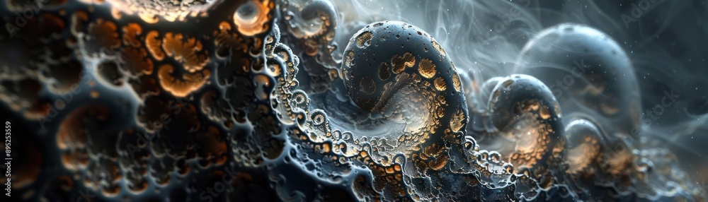 Abstract Dark Art with Intricate Details, Black and Gold Swirling Patterns, Unique Digital Artwork