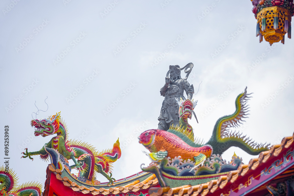 Fototapeta premium the traditional Taiwanese tile roofs, with their rich orange color and intricate craftsmanship