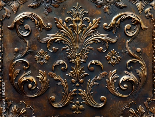 Intricate Brown Floral Pattern with Detailed Features, Vintage Ornate Design, Elegant Scrollwork, Decorative Art, Antique Copper Finish, Brown Pattern, Detailed Features, Decorative Motif, Vintage