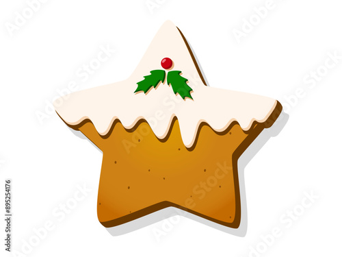 Christmas Gingerbread Cookies. Winter sweet homemade biscuits in the star shape isolated on white background. Cute Cartoon vector illustration