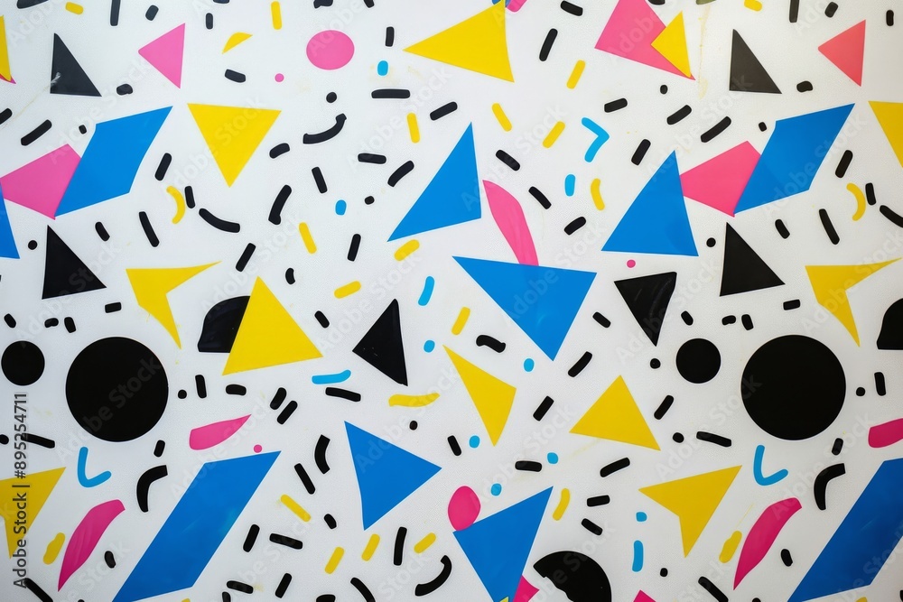 The Memphis design seamless pattern features trendy geometric shapes and bright colors from the 80's and 90's. Trendy geometric patterns with memphis style on a white background. The Memphis design seamless pattern features trendy geometric shapes and bright colors from the 80's and 90's. Trendy geometric patterns with memphis style on a white background.