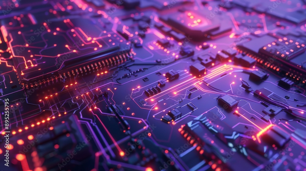 Abstract Circuit Board with Glowing Lines. Abstract Circuit Board with Glowing Lines.