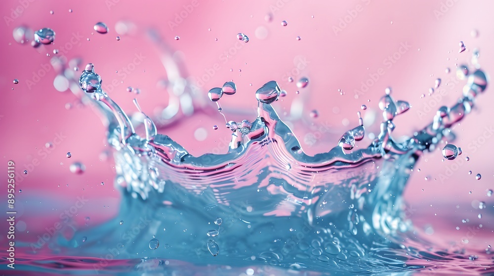 Fototapeta premium Blue Wave Splashing on Pink Background