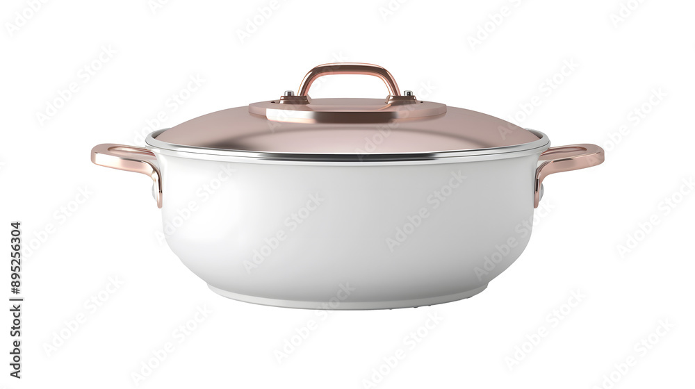 white Lacquered stainless steel pan With a pink copper lid
white Lacquered stainless steel pan With a pink copper lid