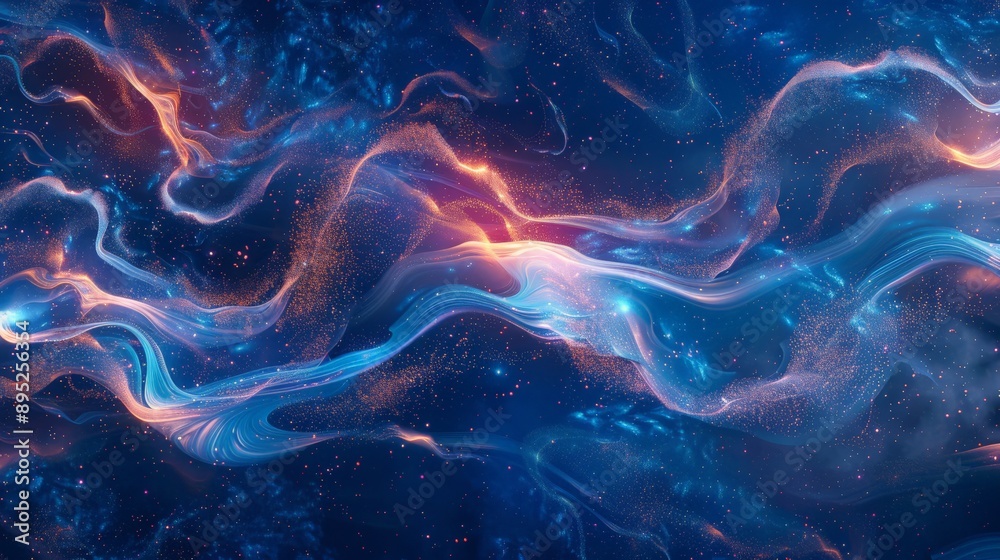 Abstract cosmic nebula with glowing streaks and stardust. Abstract cosmic nebula with glowing streaks and stardust.