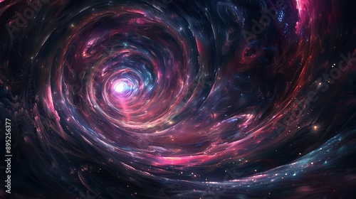 Abstract cosmic vortex with glowing purple dark stars.