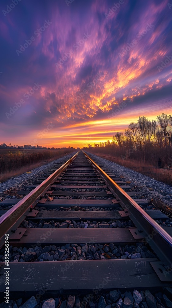 Railway Track at Sunset Showing a Long Journey. Railway Track at Sunset Showing a Long Journey.