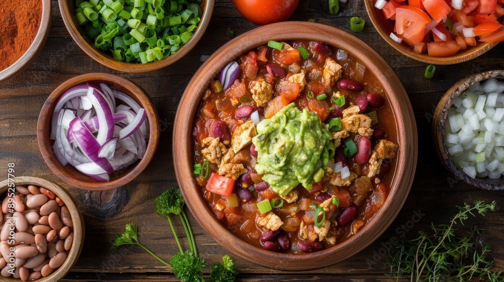 Steaming Turkey and Bean Chili with Guacamole Steaming Turkey and Bean Chili with Guacamole