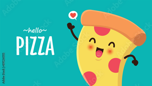 Vintage food poster design with vector pizza character.