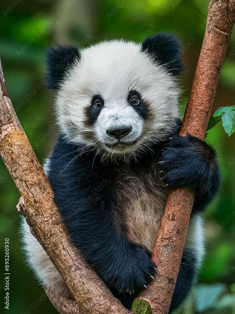 Obraz premium Portrait of a panda cub, in its natural environment