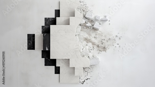 Conceptual art piece with fragmented reality, showcasing disjointed elements merging into a cohesive whole
