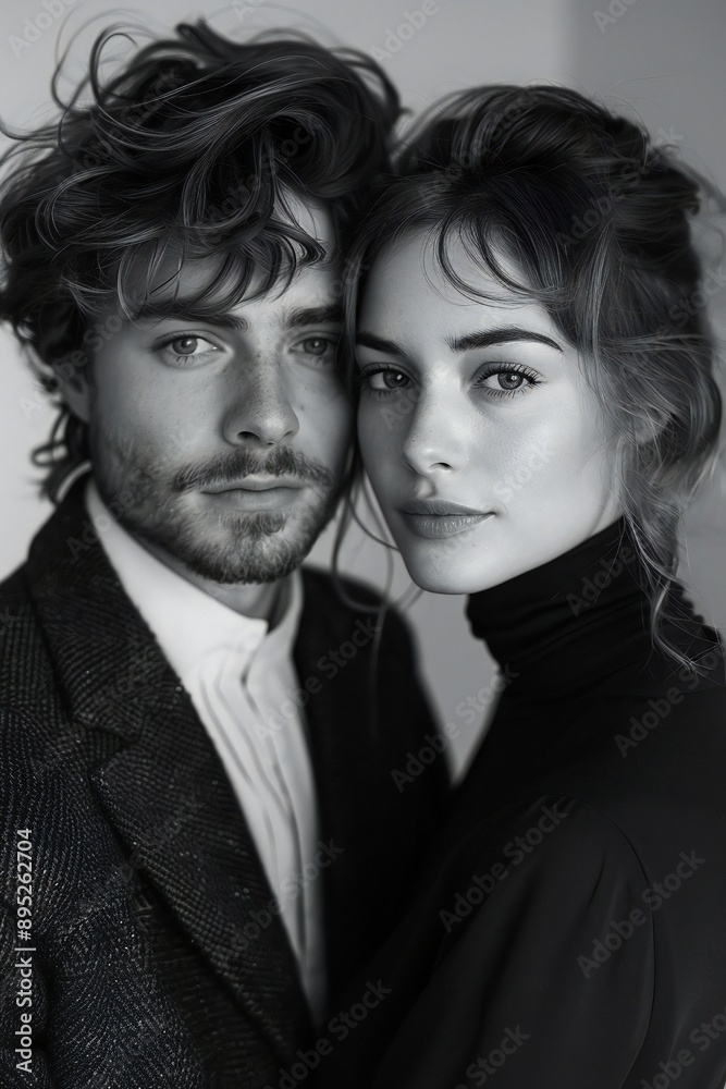 Stylish Couple Hug on Grey Background Stylish Couple Hug on Grey Background