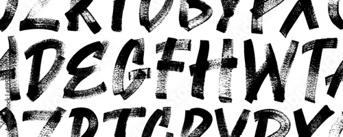 Seamless banner design with grunge brush drawn alphabet letters. Typographic distressed font with dry brush strokes. Graphic style seamless pattern with grunge capital bold letters.
