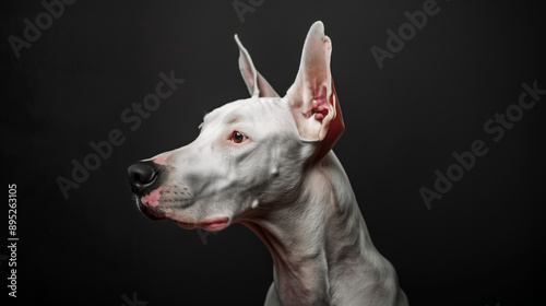 White doberman dog on black background