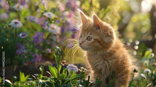 Cute Ginger Kitten in a Garden Photo © Boraryn