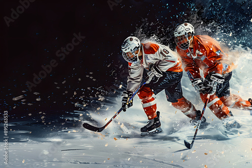 Ice hockey team with multiple players in uniforms
