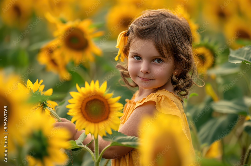 Portrait of a little girl on a yellow sunflower field Portrait of a little girl on a yellow sunflower field