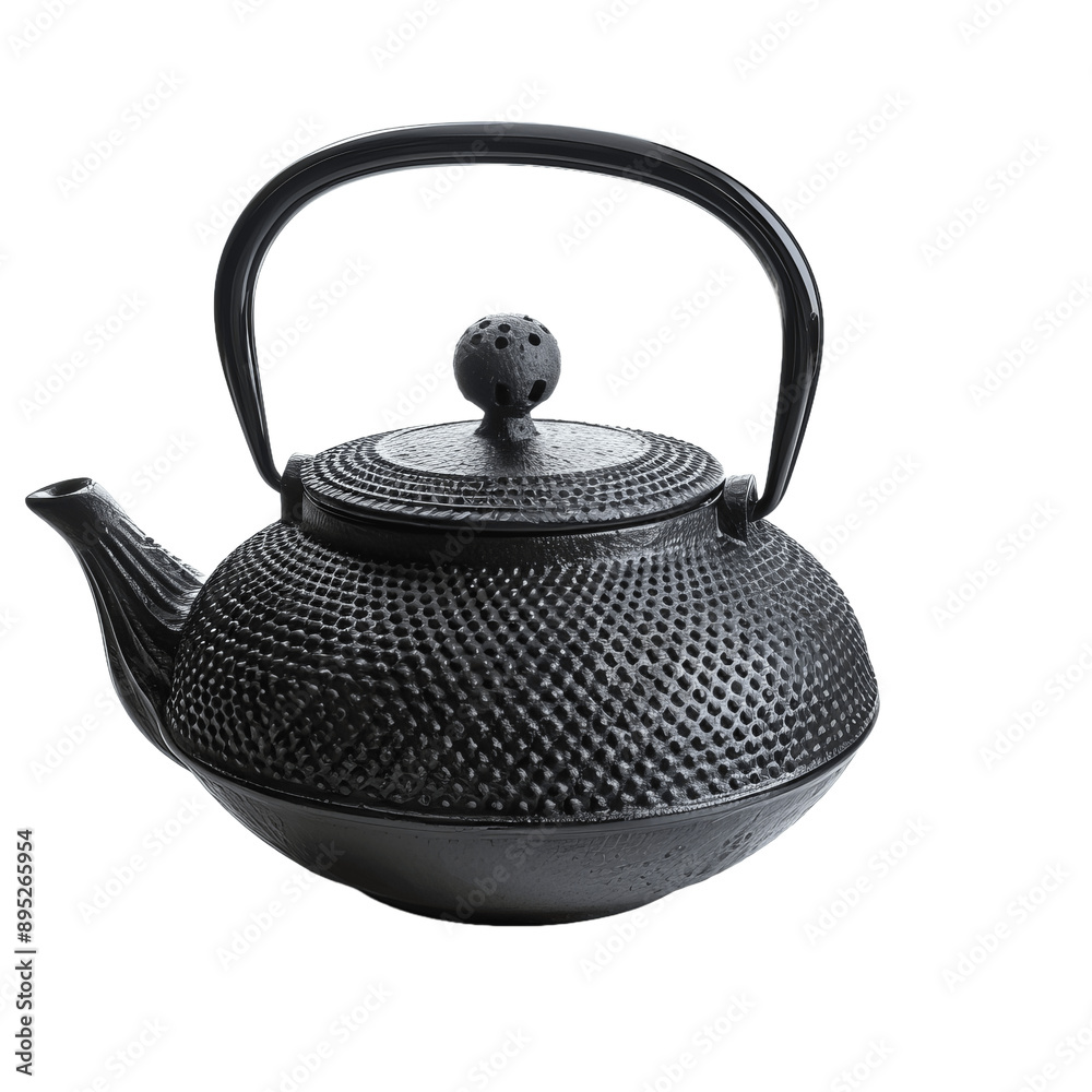 Traditional black asian cast iron kettle or teapot isolated on transparent background Traditional black asian cast iron kettle or teapot isolated on transparent background