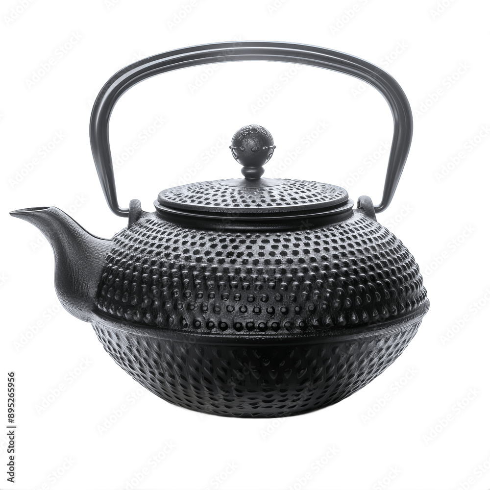 Traditional black asian cast iron kettle or teapot isolated on transparent background Traditional black asian cast iron kettle or teapot isolated on transparent background