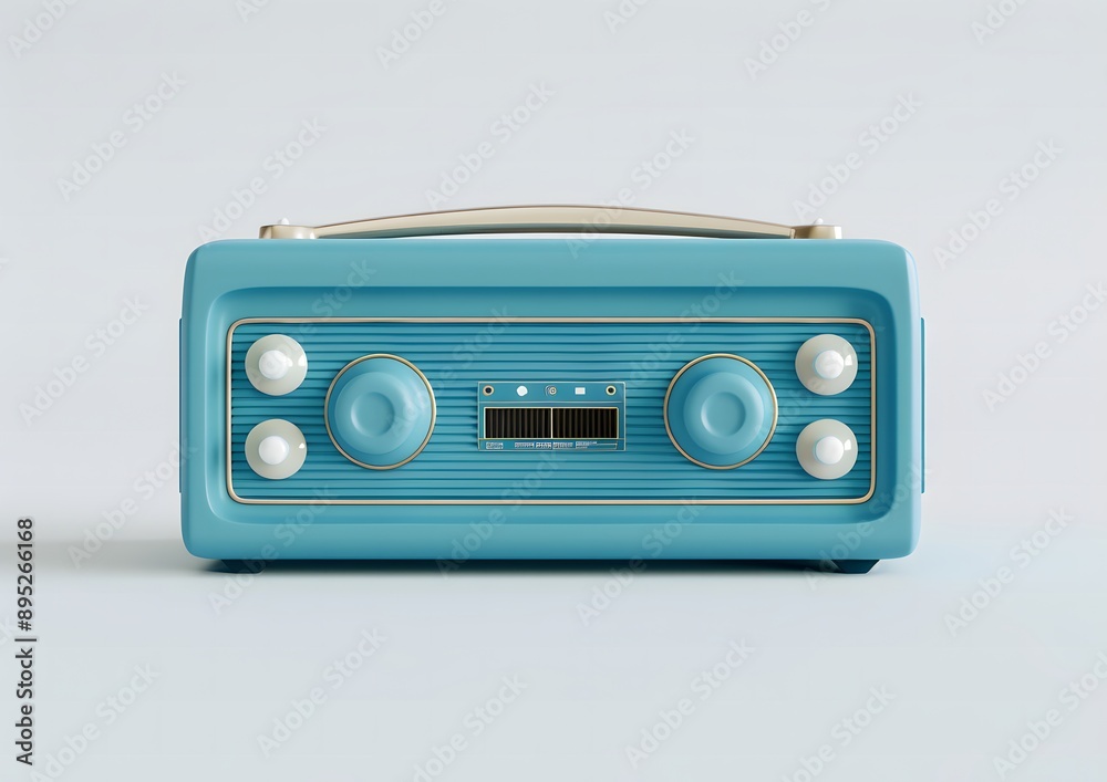 Fototapeta premium Retro Blue Radio on a White Background
