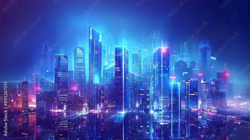 Fototapeta premium Smart city and abstract pattern connection with speed line light, big data connection technology concept .