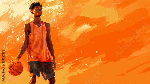 A Basketball Player's Dream in an Orange Sunset Sky photo