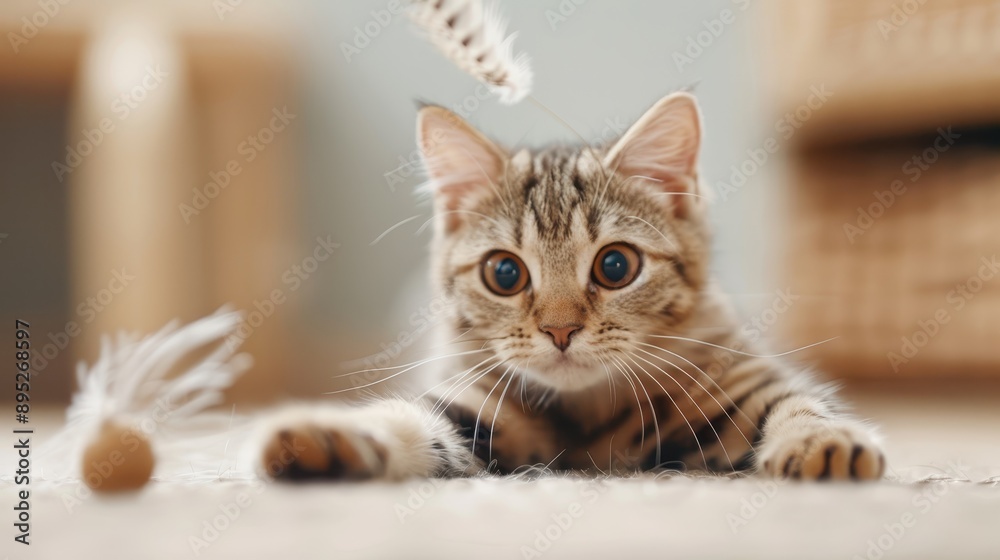 A cat with bright, wide-open eyes is captured in mid-action, intensely pursuing a floating feather, showcasing dynamic movement, energy, and feline agility. A cat with bright, wide-open eyes is captured in mid-action, intensely pursuing a floating feather, showcasing dynamic movement, energy, and feline agility.