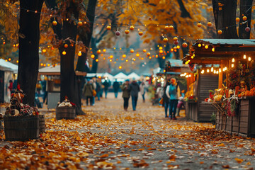 People shopping at autumn fair, harvest festival