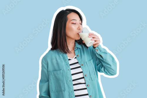 Beautiful Asian woman drink...