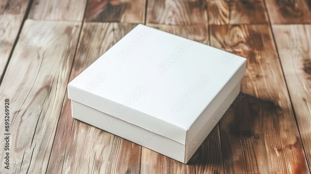 Fototapeta premium Mock up of white box on wood background