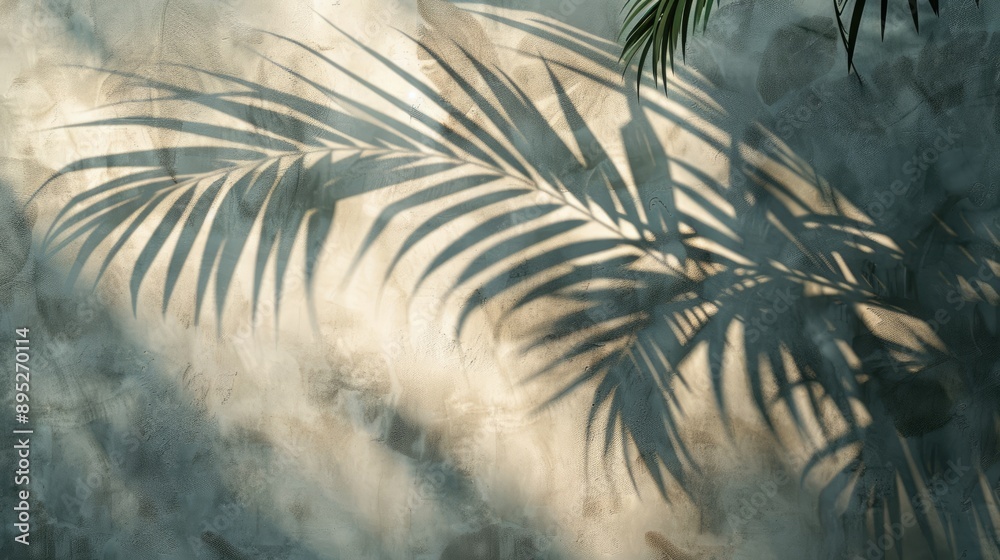 Simple wall background with palm leaf shadows Simple wall background with palm leaf shadows