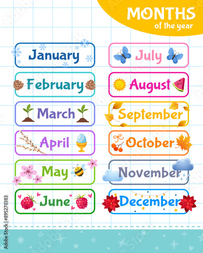 Kids educational book for learning months of the year in English.
