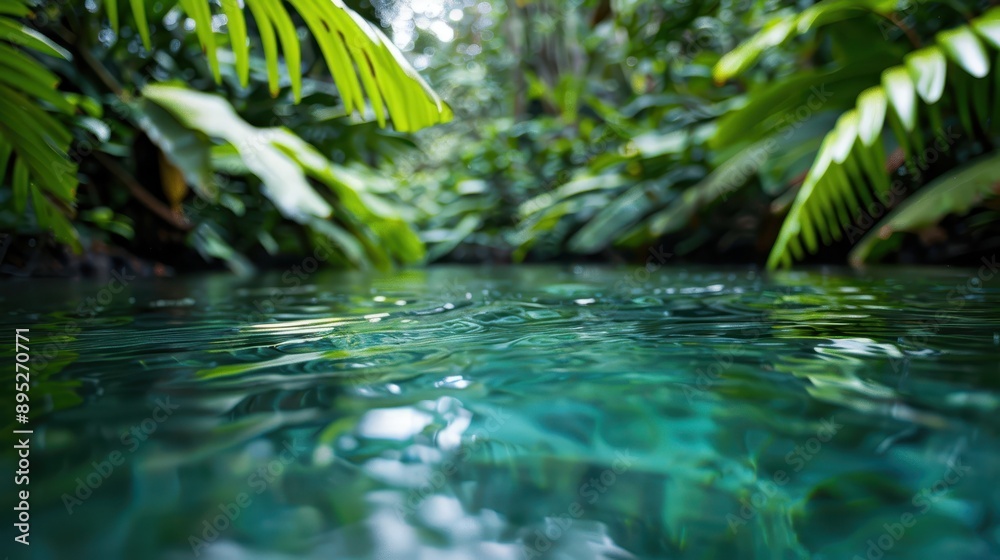 A stunningly clear water stream runs through a dense and lush green tropical forest, embodying the untouched beauty and serenity of nature at its best, inviting relaxation. A stunningly clear water stream runs through a dense and lush green tropical forest, embodying the untouched beauty and serenity of nature at its best, inviting relaxation.