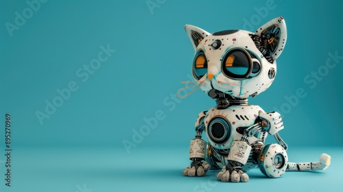 Cute robot cat on a blue background. --ar 16:9 Job ID: 96c141b0-bb5e-47c3-9861-9f6c9b184c92