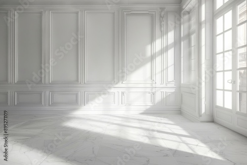 Classic white interior with window and shadows.