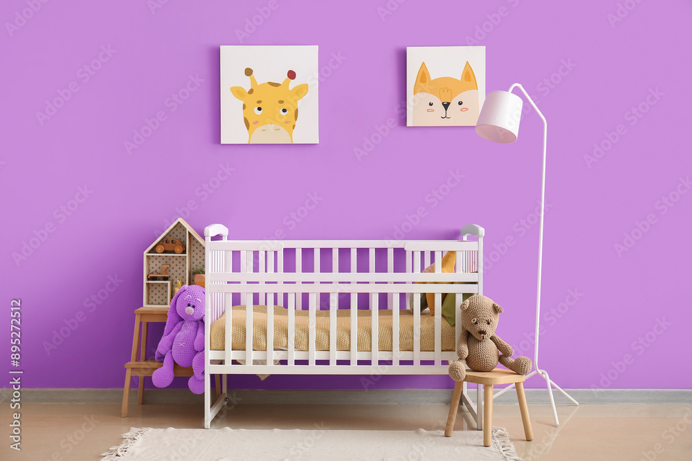 Stylish interior of children's room with baby bed Stylish interior of children's room with baby bed