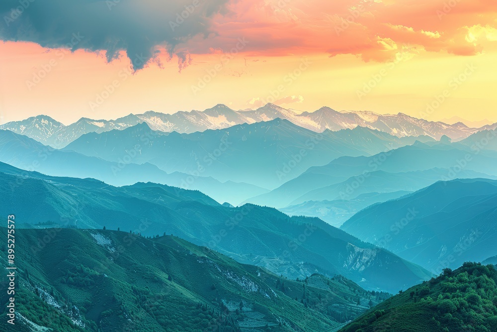 Beautiful mountain ranges at sunset. Zigana mountains view from Gumushane - Trabzon road. Black Sea geography. Northern Turkey - generative ai Beautiful mountain ranges at sunset. Zigana mountains view from Gumushane - Trabzon road. Black Sea geography. Northern Turkey - generative ai