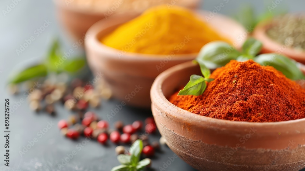An image of various spices arranged in clay bowls with fresh herbs scattered around, capturing the essence of traditional and flavorful culinary practices from diverse cultures. An image of various spices arranged in clay bowls with fresh herbs scattered around, capturing the essence of traditional and flavorful culinary practices from diverse cultures.