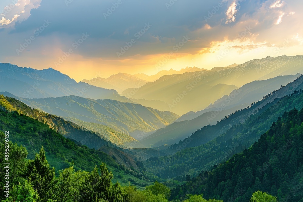 Beautiful mountain ranges at sunset. Zigana mountains view from Gumushane - Trabzon road. Black Sea geography. Northern Turkey - generative ai Beautiful mountain ranges at sunset. Zigana mountains view from Gumushane - Trabzon road. Black Sea geography. Northern Turkey - generative ai