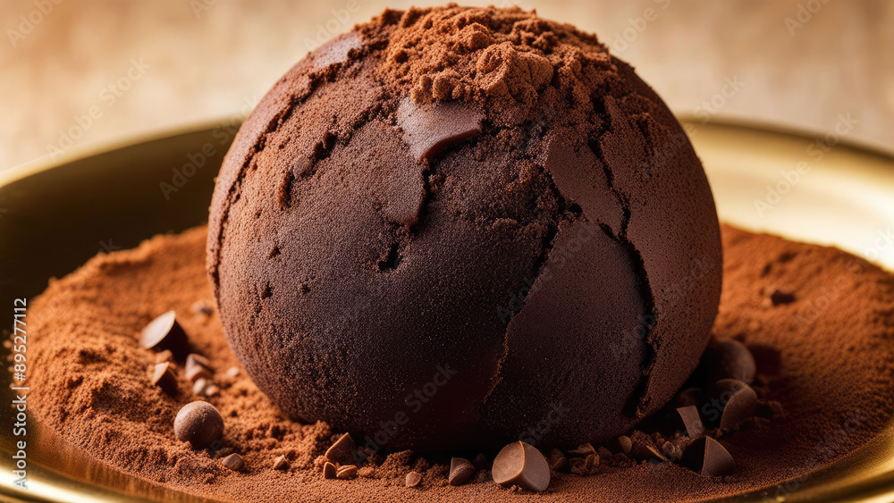 Mouthwatering close-up of a decadent chocolate truffle showcasing its velvety rich texture Mouthwatering close-up of a decadent chocolate truffle showcasing its velvety rich texture