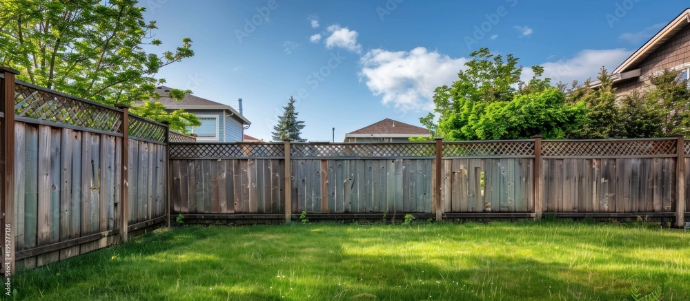 Wooden Fence Enclosing a Lush Green Lawn Wooden Fence Enclosing a Lush Green Lawn