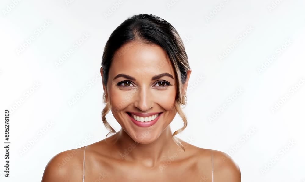Medium shot portrait video of a pleased woman in her 30s that is placed against a white background Medium shot portrait video of a pleased woman in her 30s that is placed against a white background